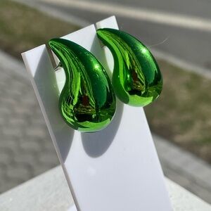 Metallic Green Color Bottega style Hailey Bieber 30mm Dome Rain Drop Earrings